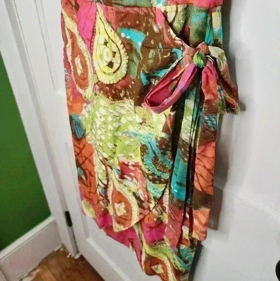 Trina Turk Size 6 Cotton Dress Faux Wrap Skirt Abstract Colorful Print - Picture 3 of 5